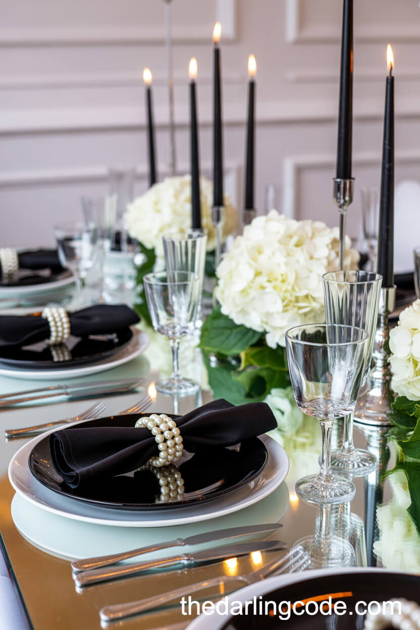 Elegant Reception Table with Glossy Black and White Accents