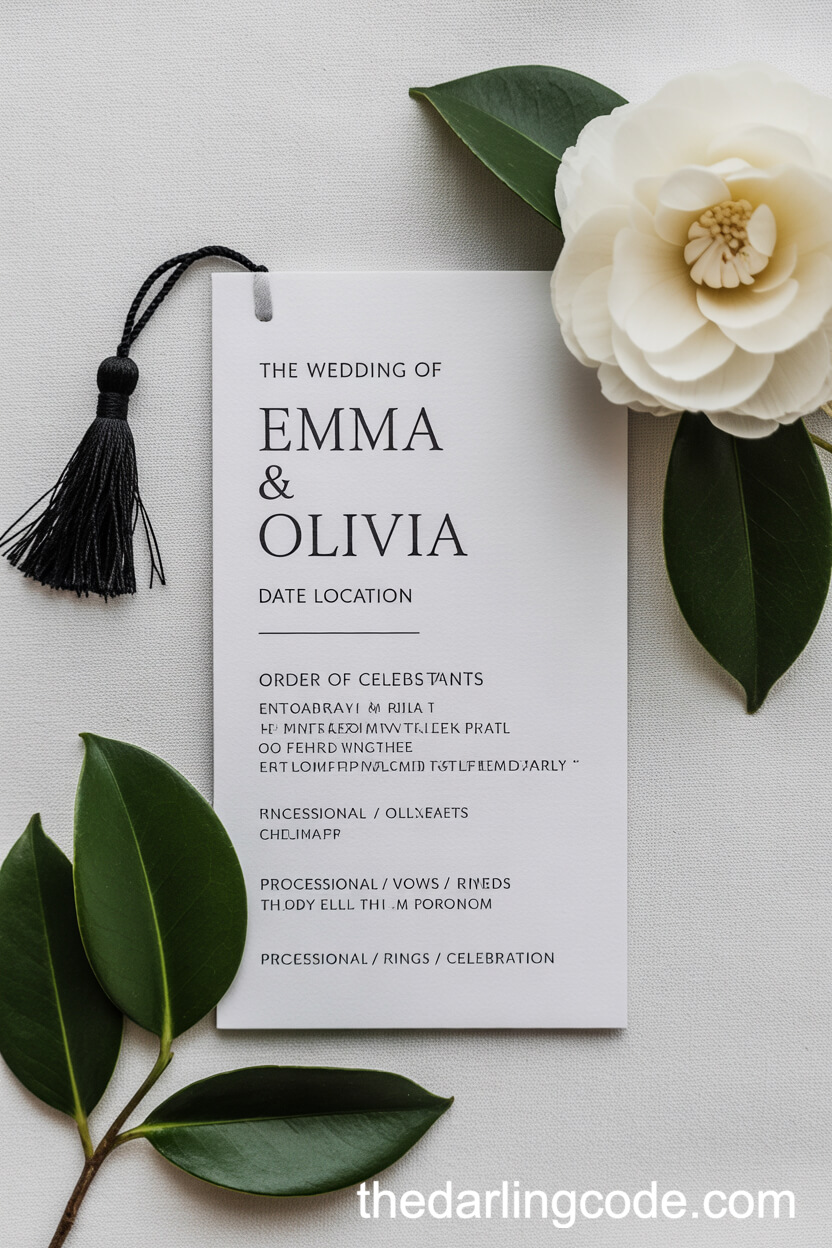Ceremony Program with Modern Black and White Styling