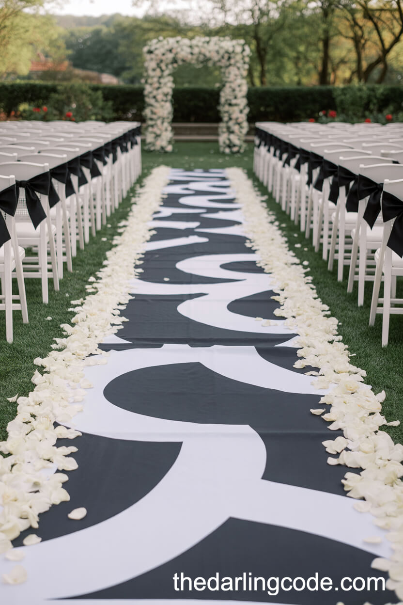 Romantic Outdoor Ceremony with Geometric Aisle Runner