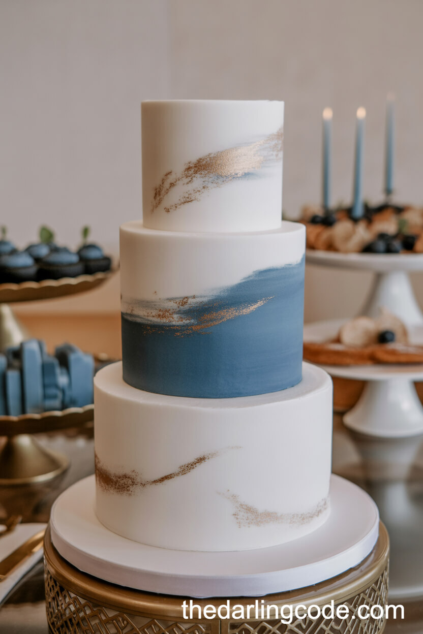 Modern Blue and White Tiered Wedding Cake