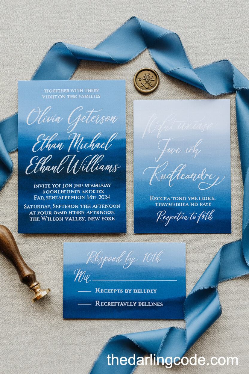 Elegant Blue Ombre Wedding Invitation Suite