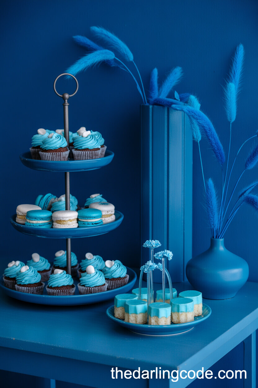 Dessert Bar with Monochrome Blue Wedding Treats