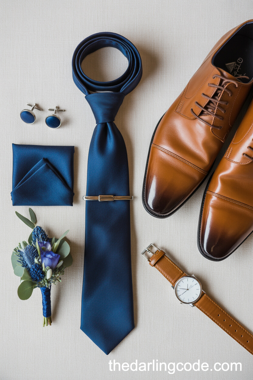 Groom’s Navy Blue Accessories and Wedding Details