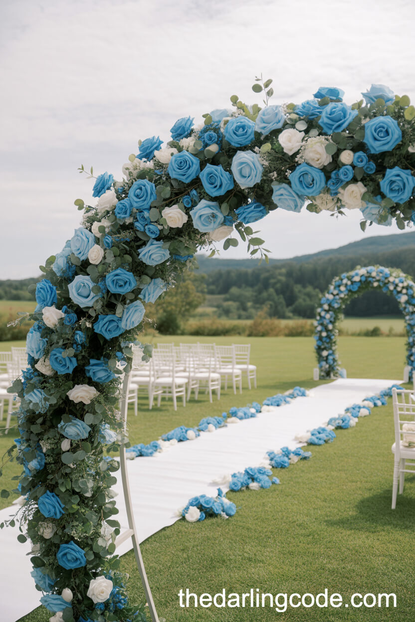 Romantic Outdoor Ceremony with Blue Rose Flower Arch