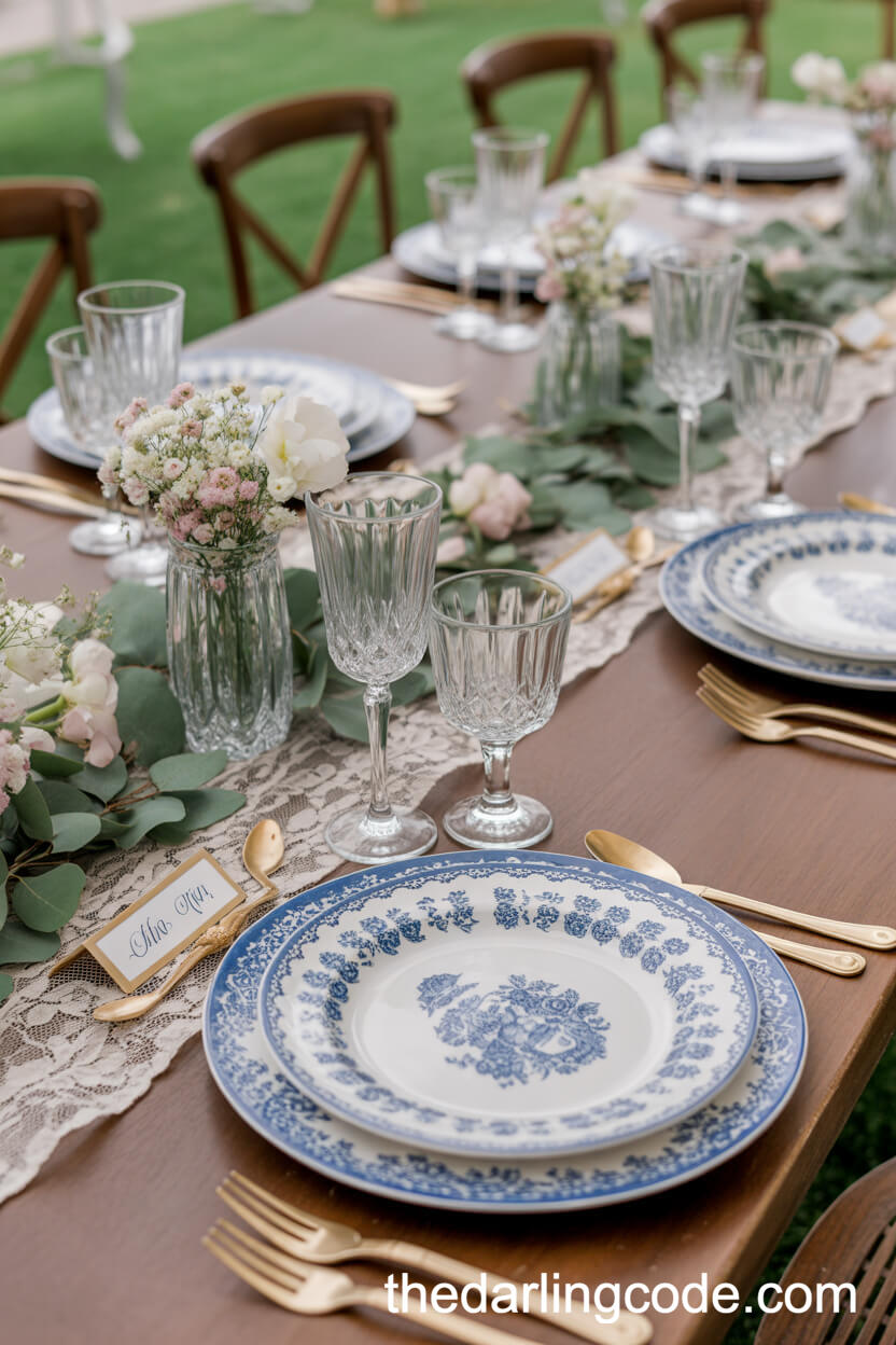 Vintage Blue and White China Table Setting