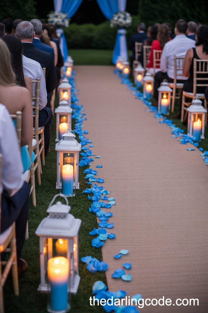 Magical Blue Candlelit Wedding Aisle