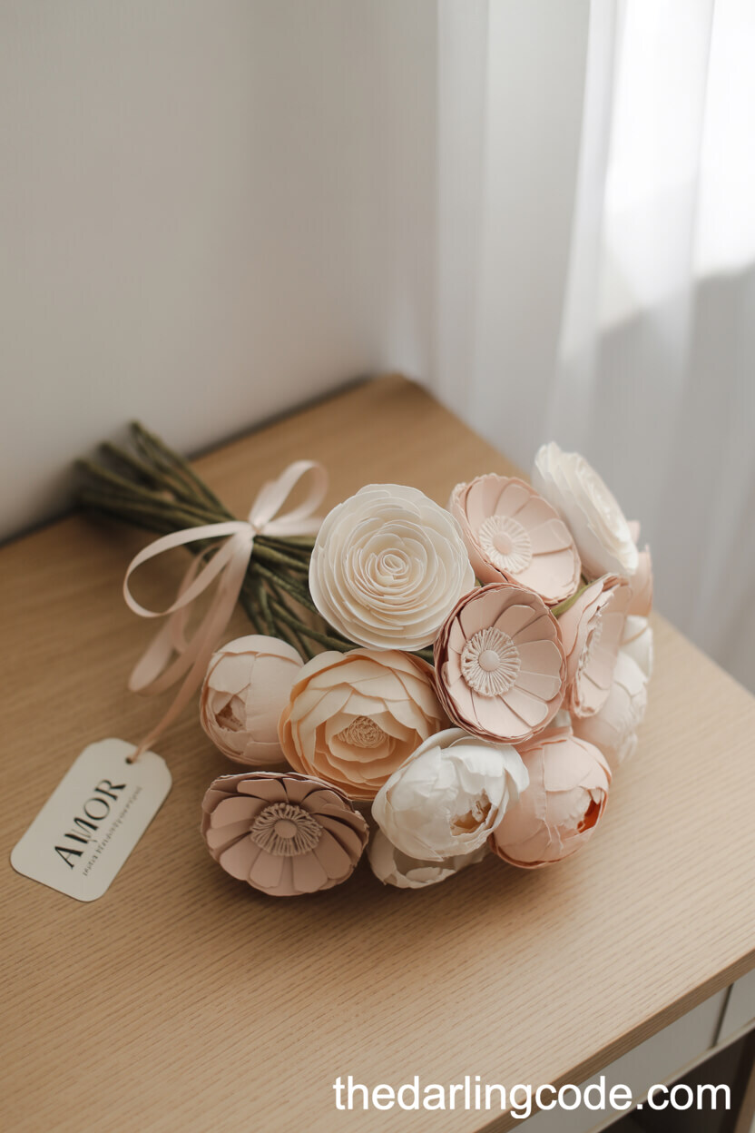 Handmade Paper Boho Bouquet in Ivory and Blush
