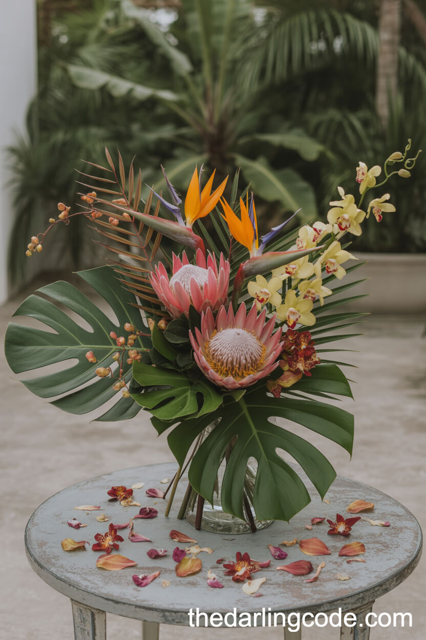 Tropical Boho Bridal Bouquet with Protea and Bird of Paradise