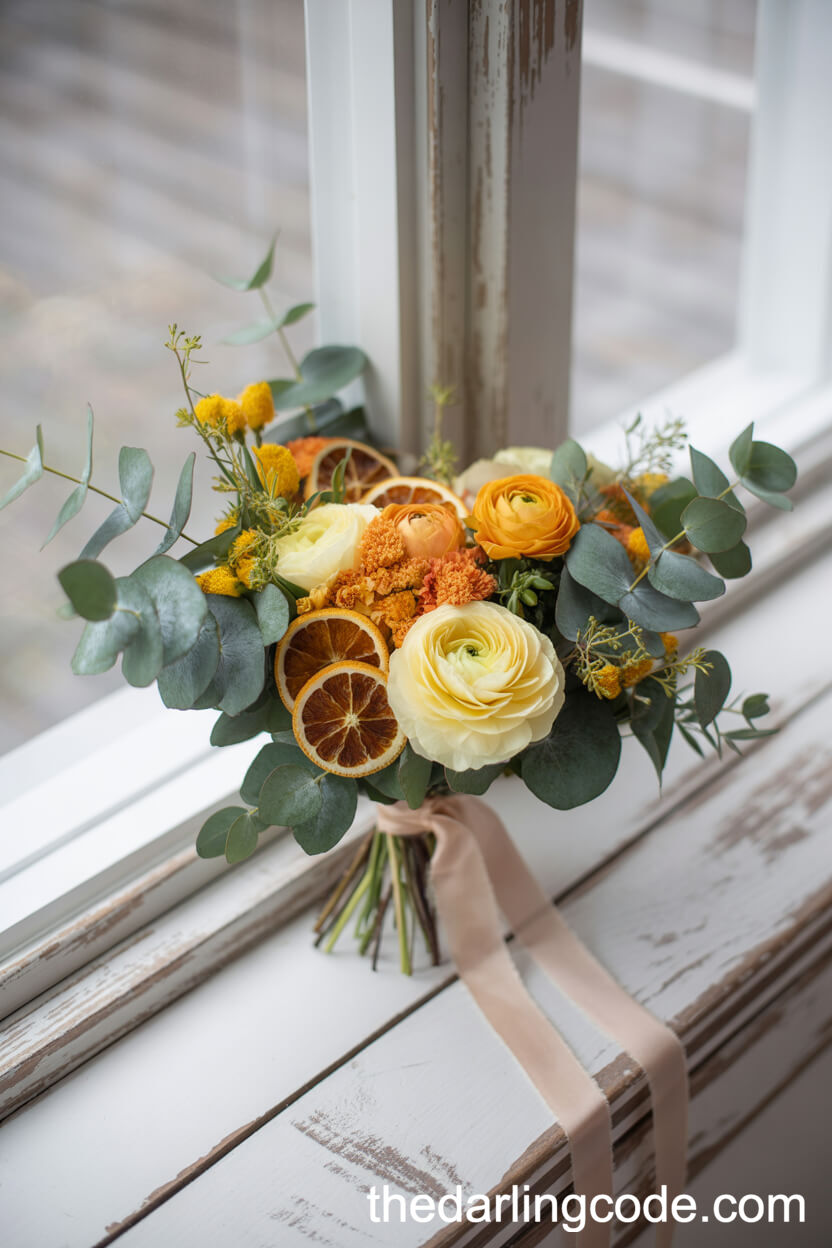 Fresh Citrus-Inspired Boho Bouquet with Eucalyptus and Dried Oranges