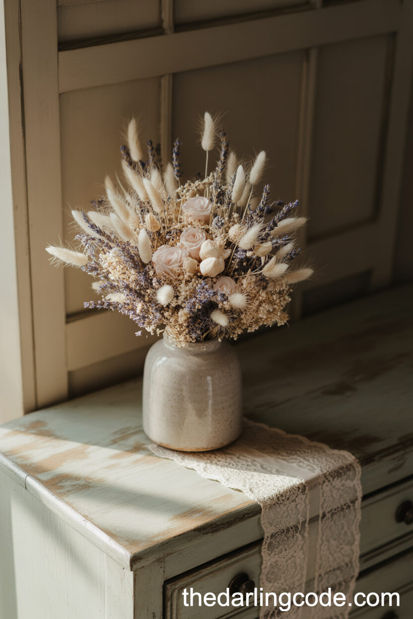 Dried Lavender and Wheat Boho Bouquet in a Ceramic Vase