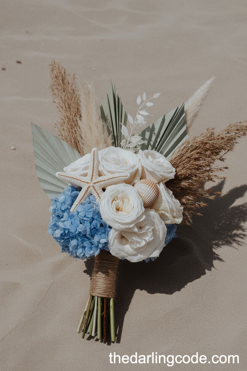 Beach-Inspired Boho Bouquet with Starfish and Seashell Accents