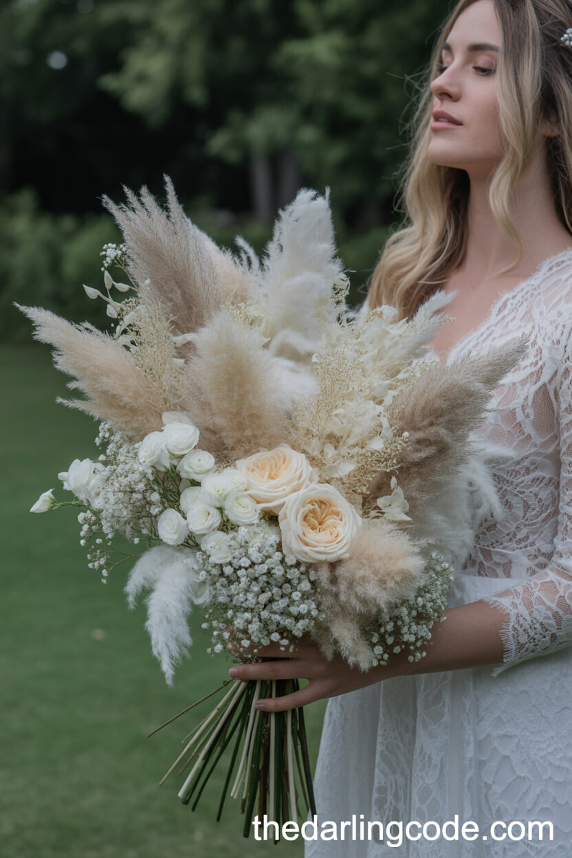 Fluffy Pampas and Baby’s Breath Boho Bridal Bouquet