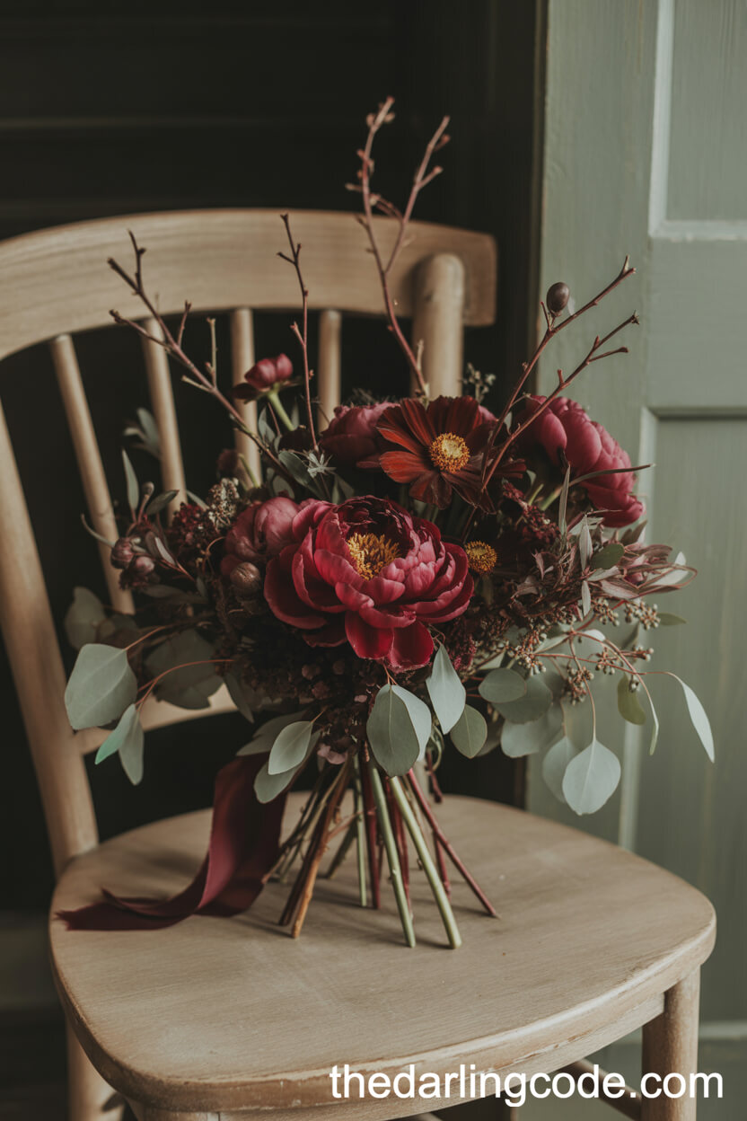 Moody Autumn Boho Bouquet with Peonies and Eucalyptus
