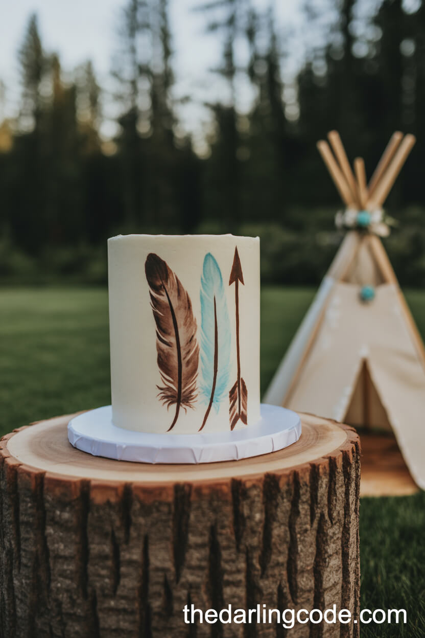 Edible Feather and Arrow Cake with Teepee Décor