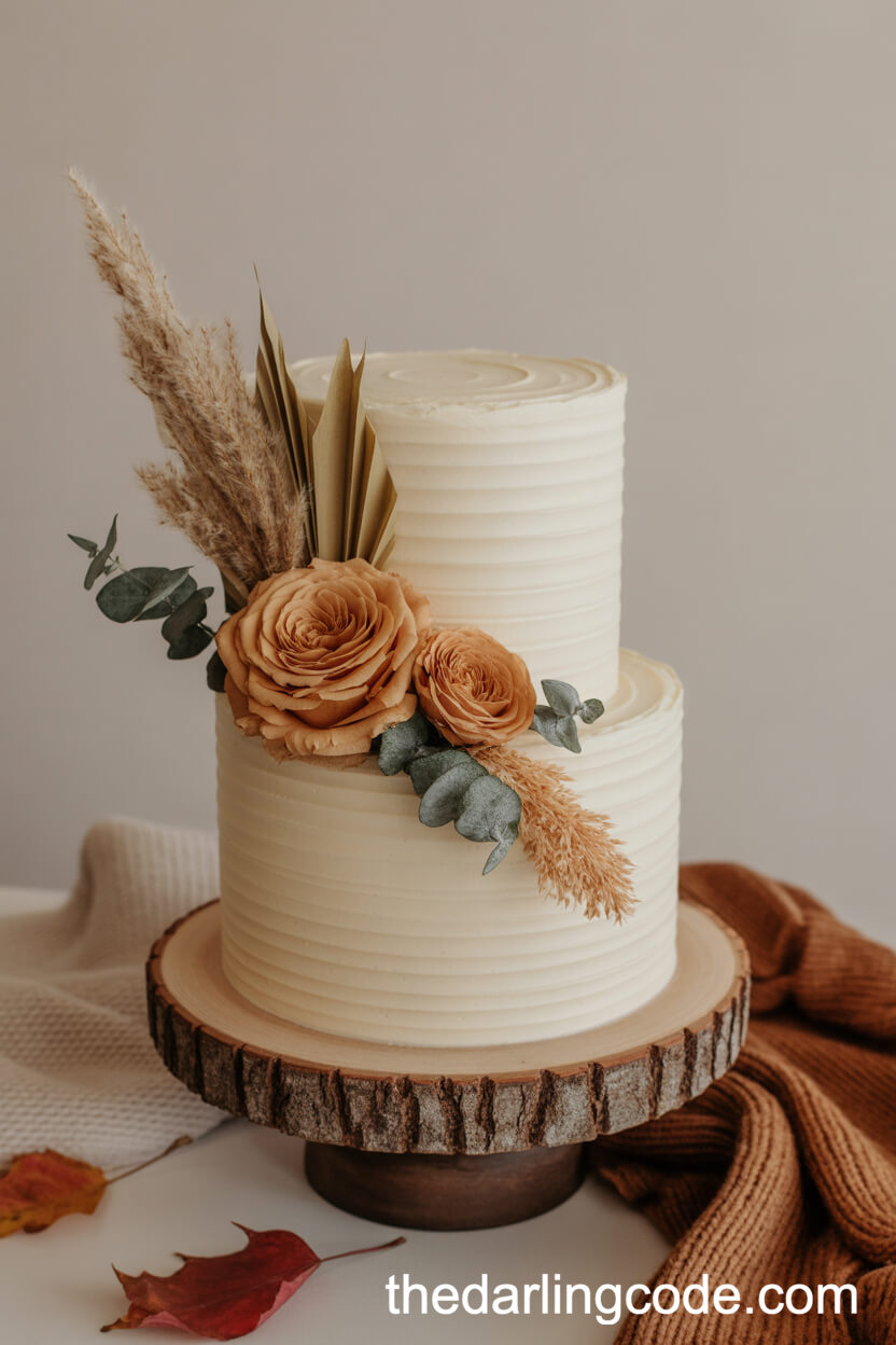 Autumn Earth-Toned Buttercream Cake with Pampas Grass