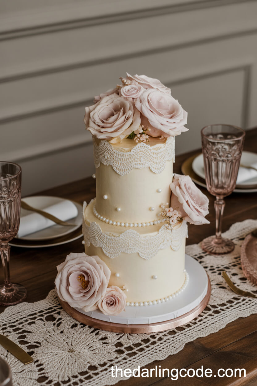 Elegant Sugar Lace Cake with Vintage Boho Details