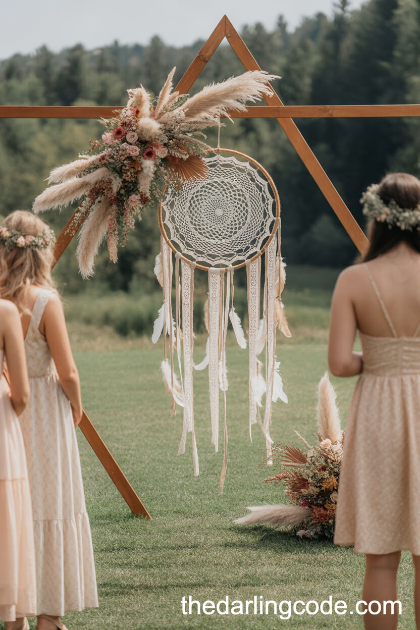 Sunlit Boho Ceremony with Dreamcatcher Backdrop