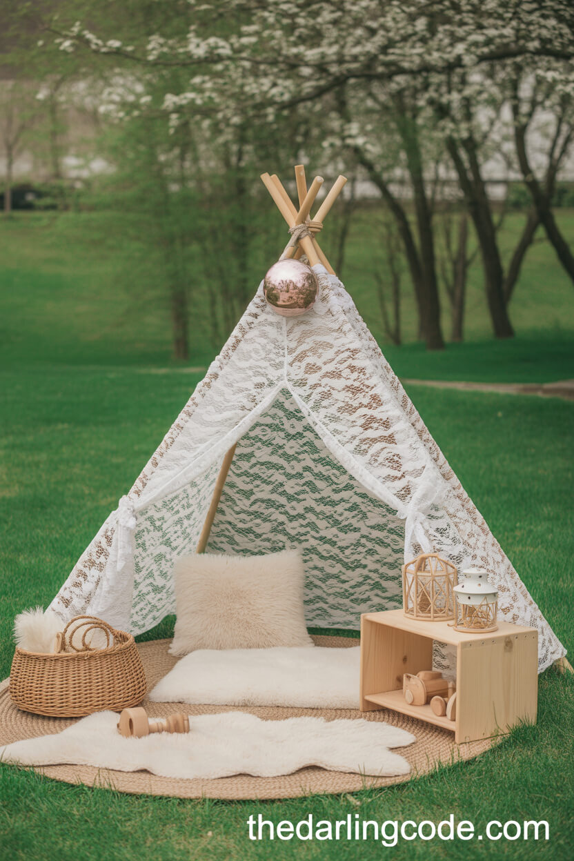 Kids’ Lace Teepee Corner with Plush Decor