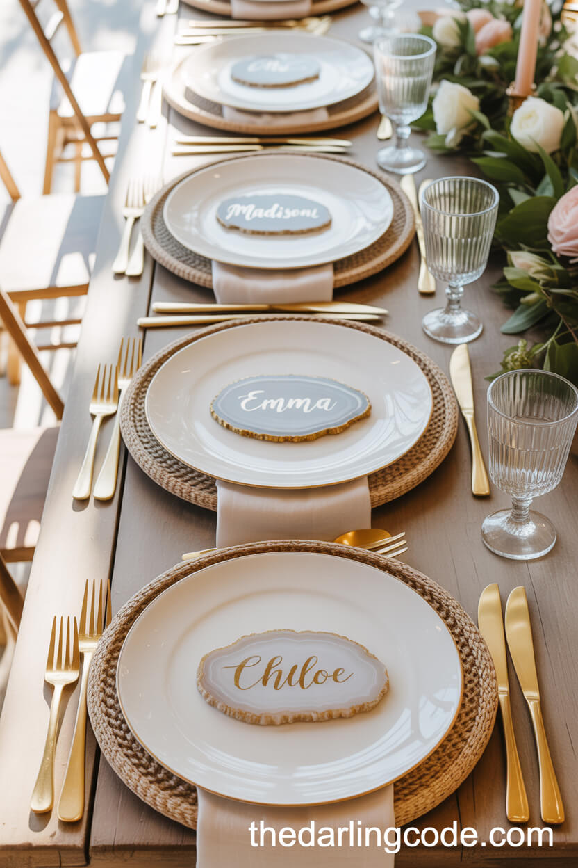 Place Settings with Agate Slice Name Cards