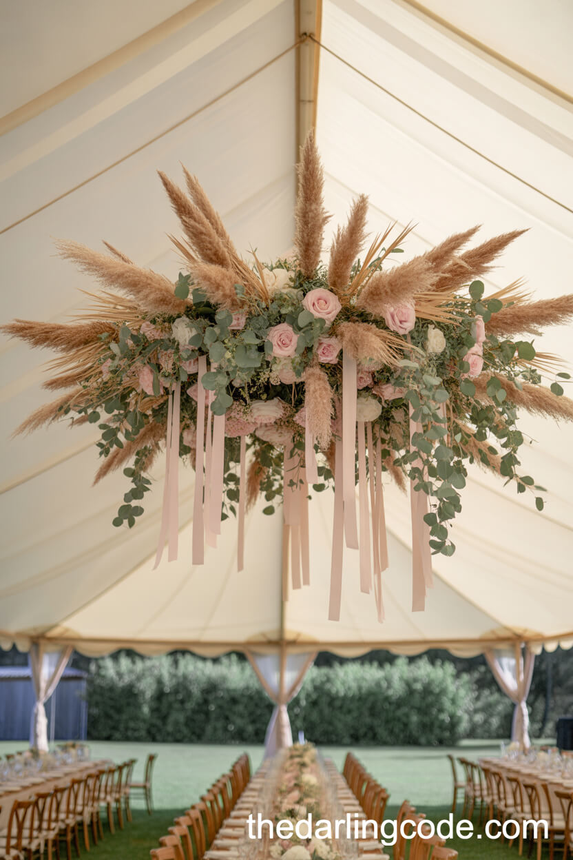 Floral Chandelier in a Summer Reception Tent
