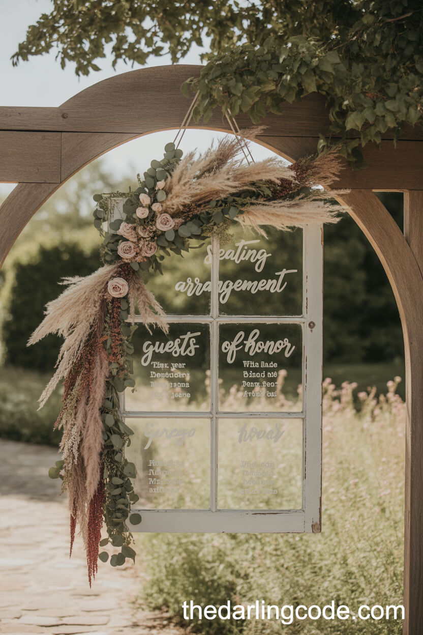 Boho Seating Chart Display with a Vintage Window Frame