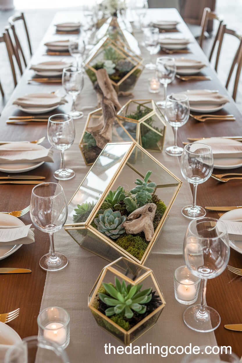 Boho Table Centerpiece with Glass Terrariums and Succulents