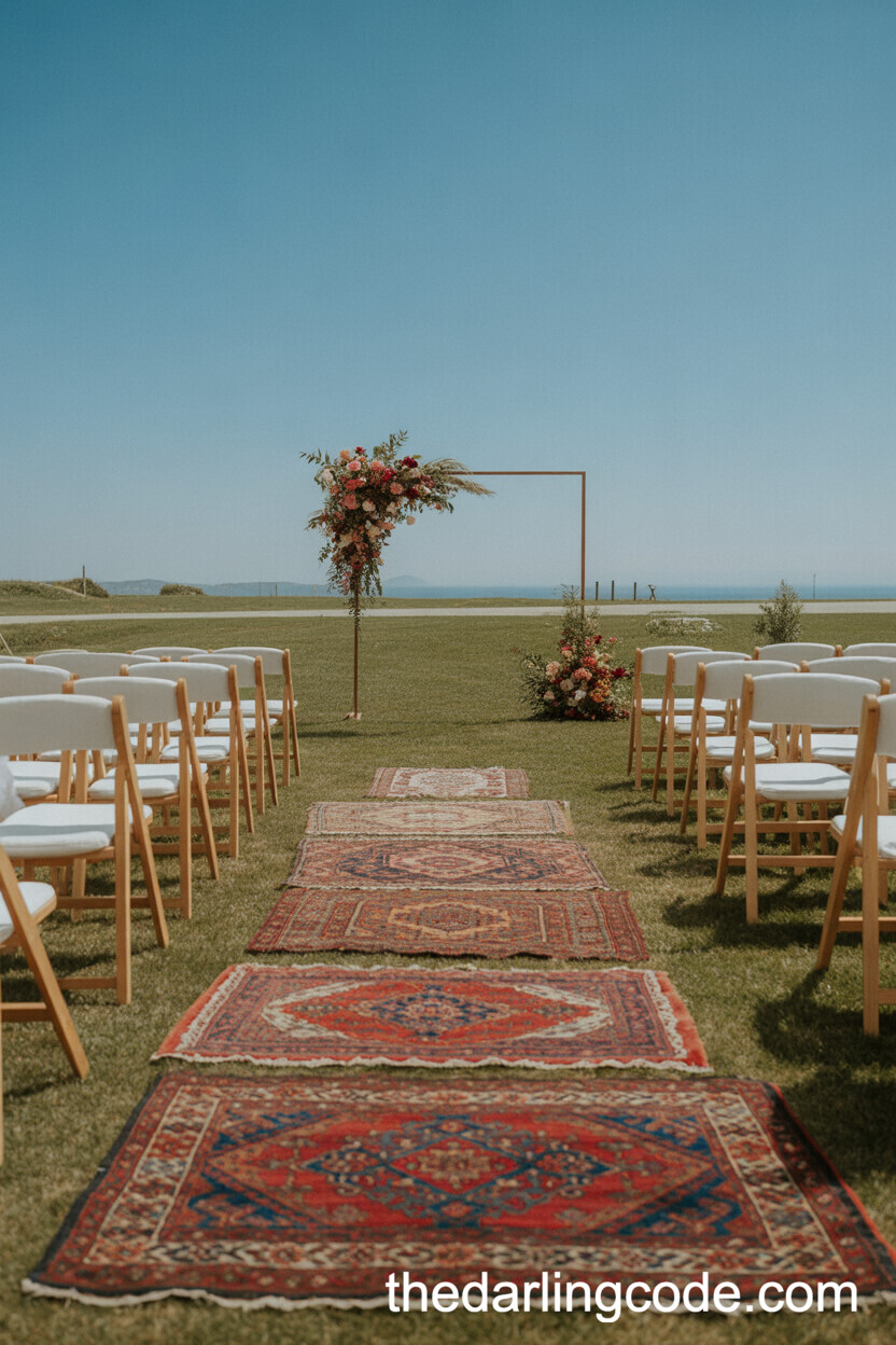 Antique Persian Rug Aisle for Outdoor Ceremony