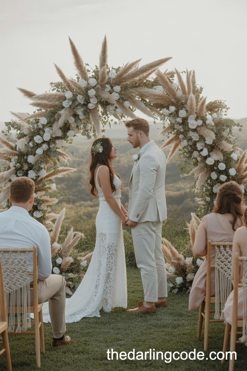 Lush Pampas Grass Arch for an Outdoor Boho Ceremony