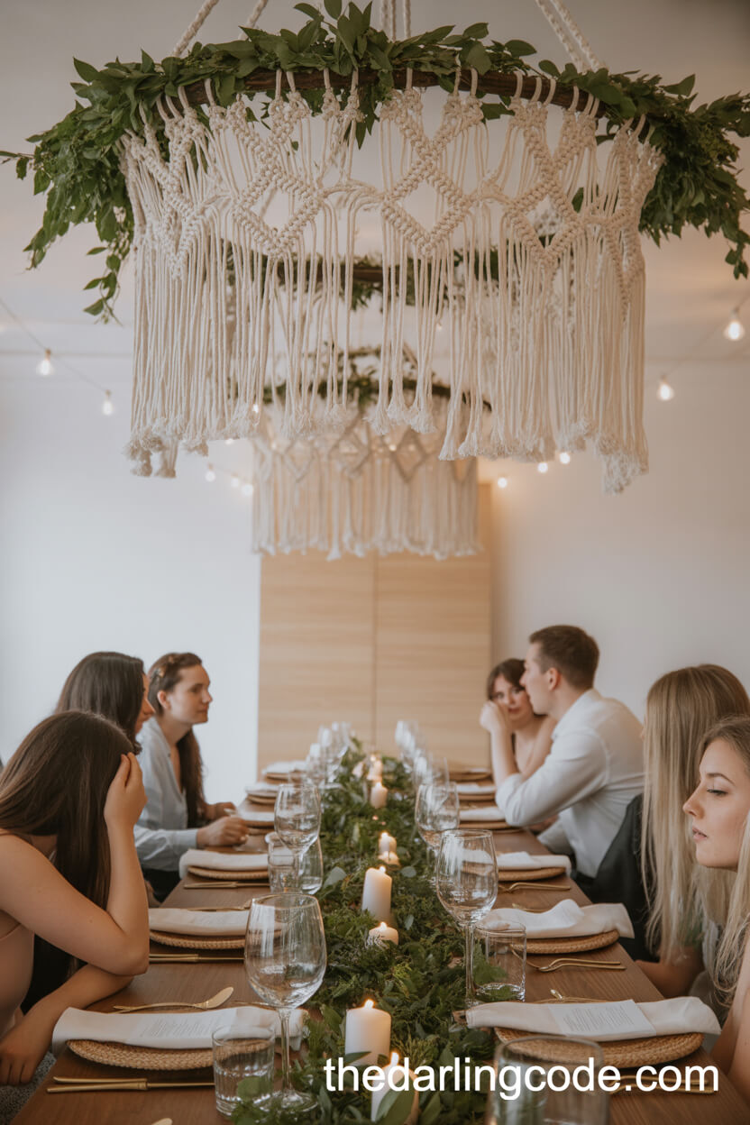 Macramé Ceiling Art Elevates Indoor Boho Reception