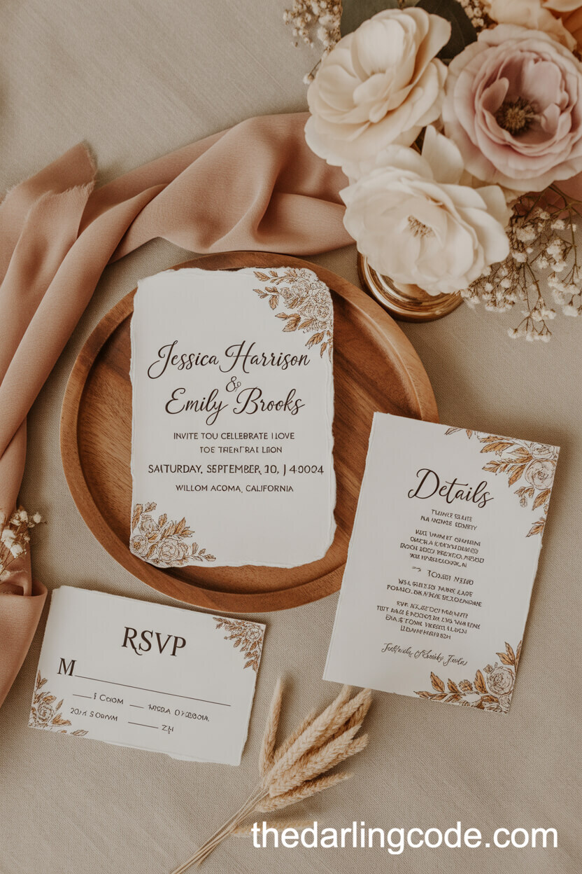 Elegant Earth-Tone Boho Wedding Invitation Suite