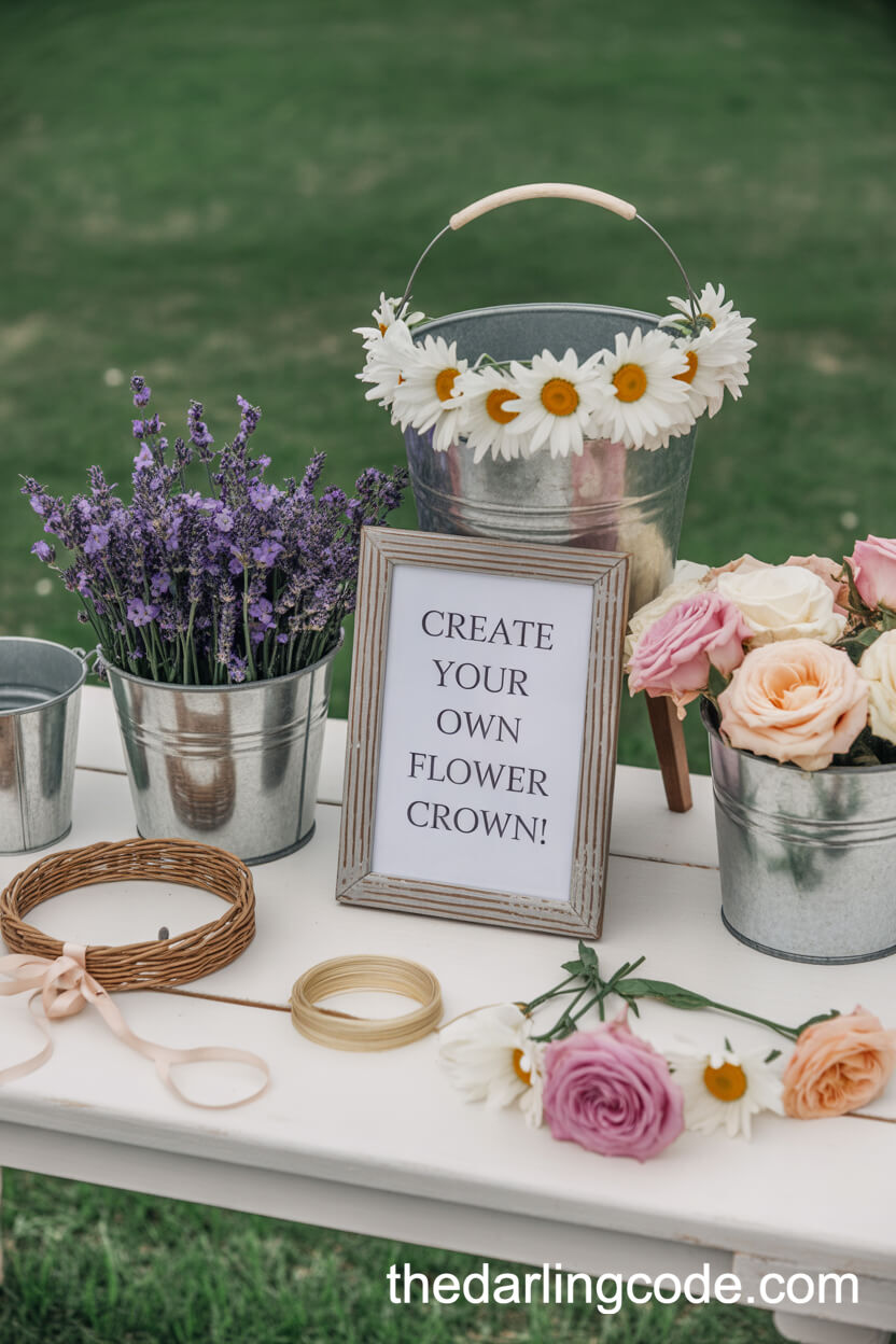 DIY Flower Crown Station for Boho Wedding Guests