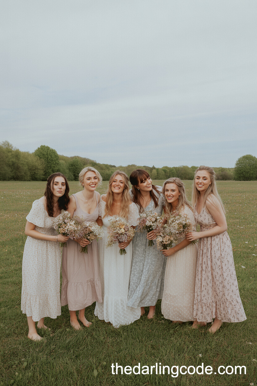 Bridesmaids in Mismatched Dresses