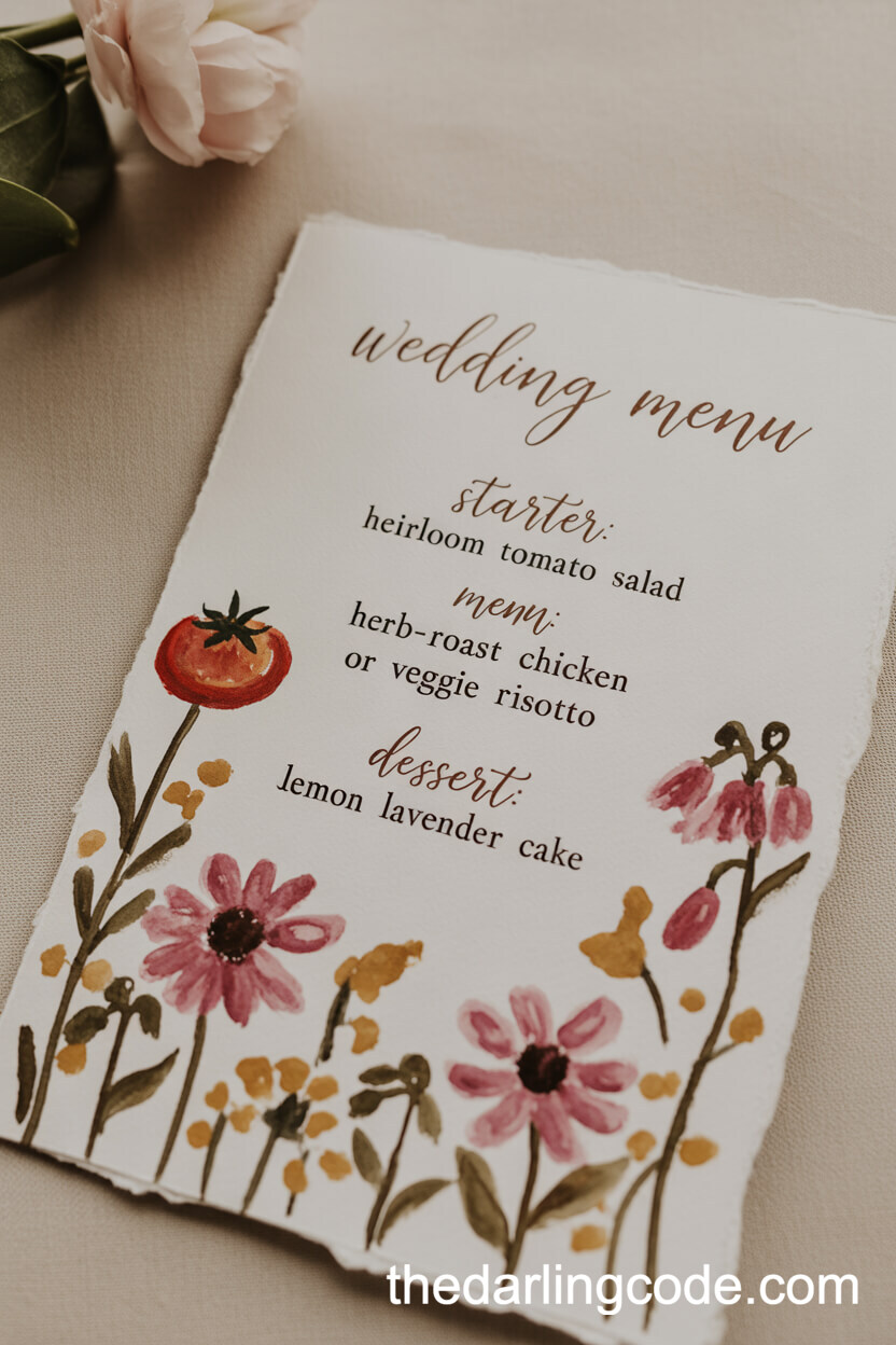 Hand-Painted Wildflower Menu for the Boho Reception