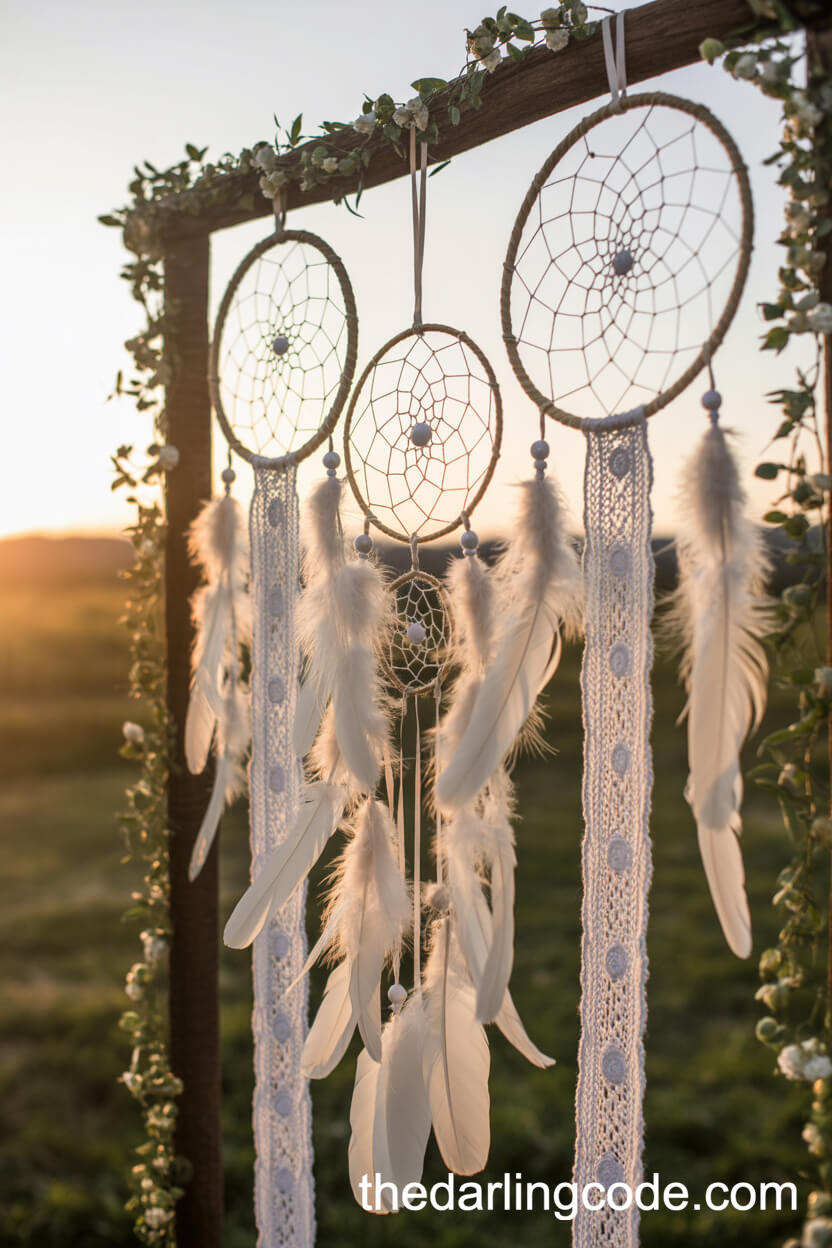 Handmade Dreamcatchers at the Boho Ceremony Altar