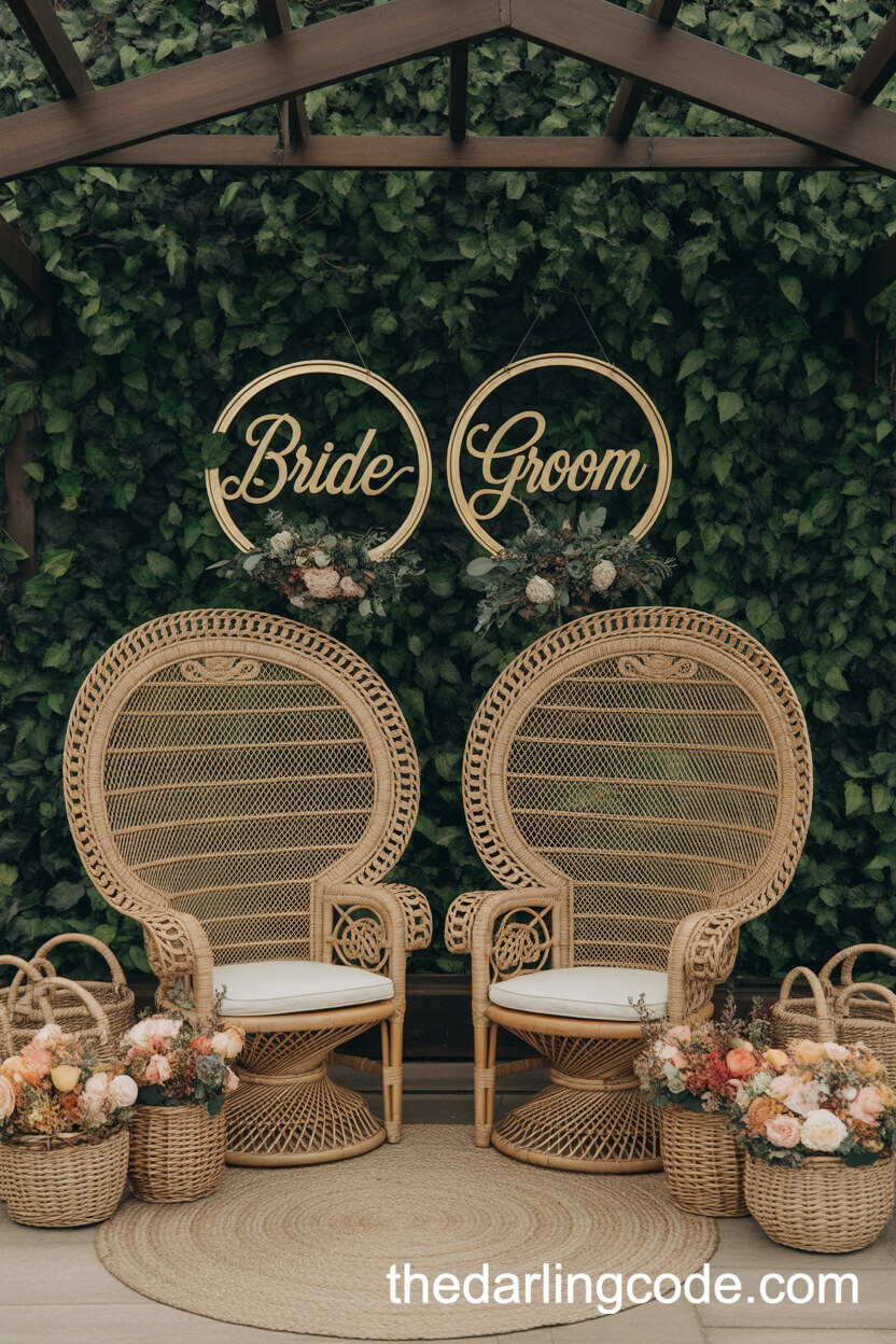 Rattan Peacock Chairs at the Bohemian Sweetheart Table