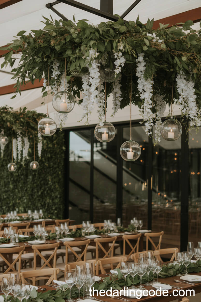 Cascading Greenery and Candlelit Overhead Installations