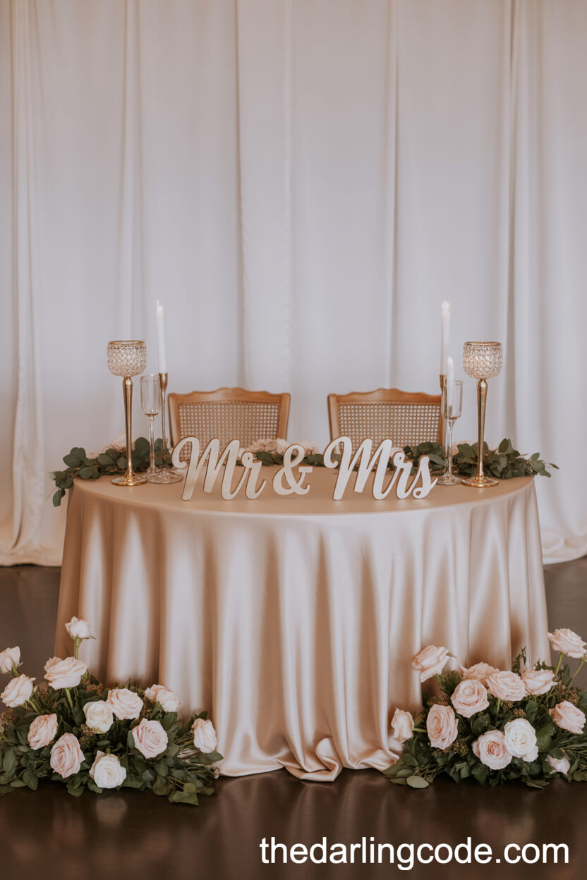 Romantic Sweetheart Table with Silk and Roses