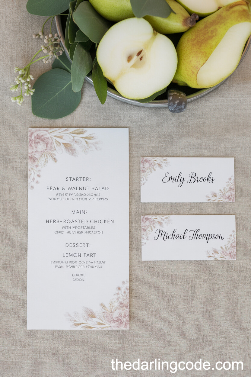 Watercolor Wedding Menu and Place Card Suite