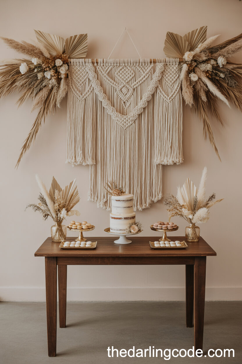 Boho Dessert Table with Macramé and Pampas Grass