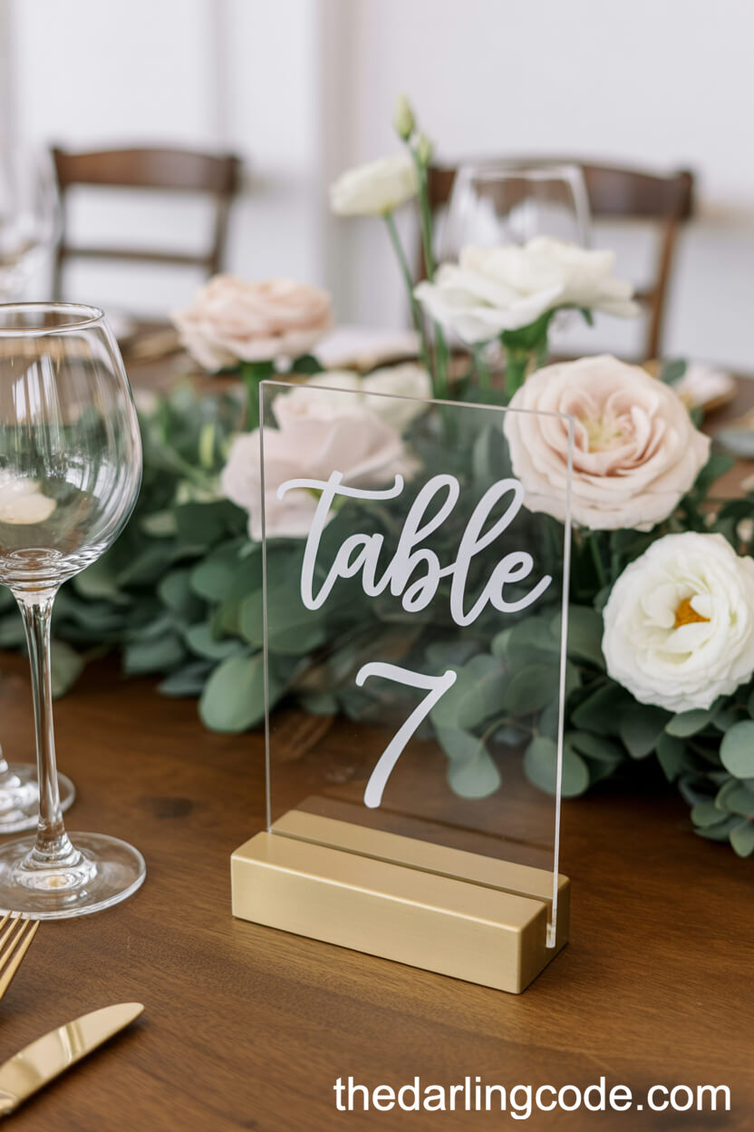 Modern Acrylic Table Numbers with Floral Centerpieces