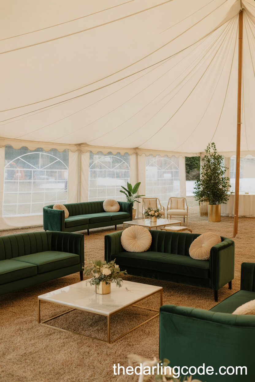 Velvet Sofa Lounge Under a Tent with Green Accents