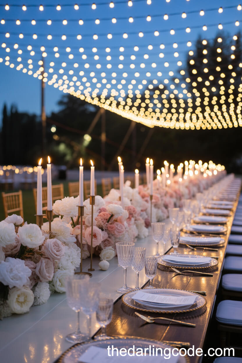 Dusk Banquet Table Adorned with Candles and Florals