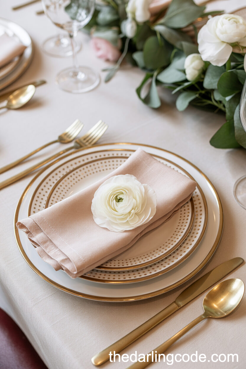 Classic Place Setting with Gold Flatware and Florals