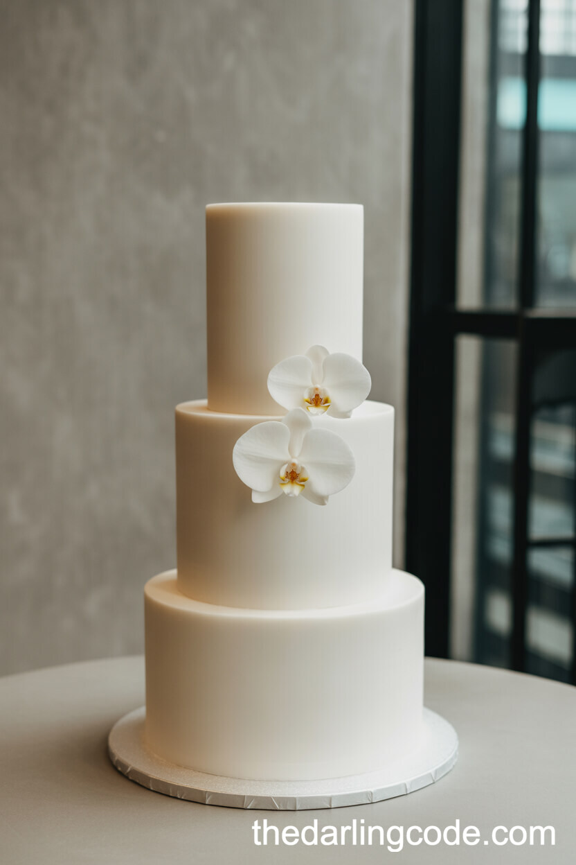 Modern Tall White Cake with Single Sugar Orchid