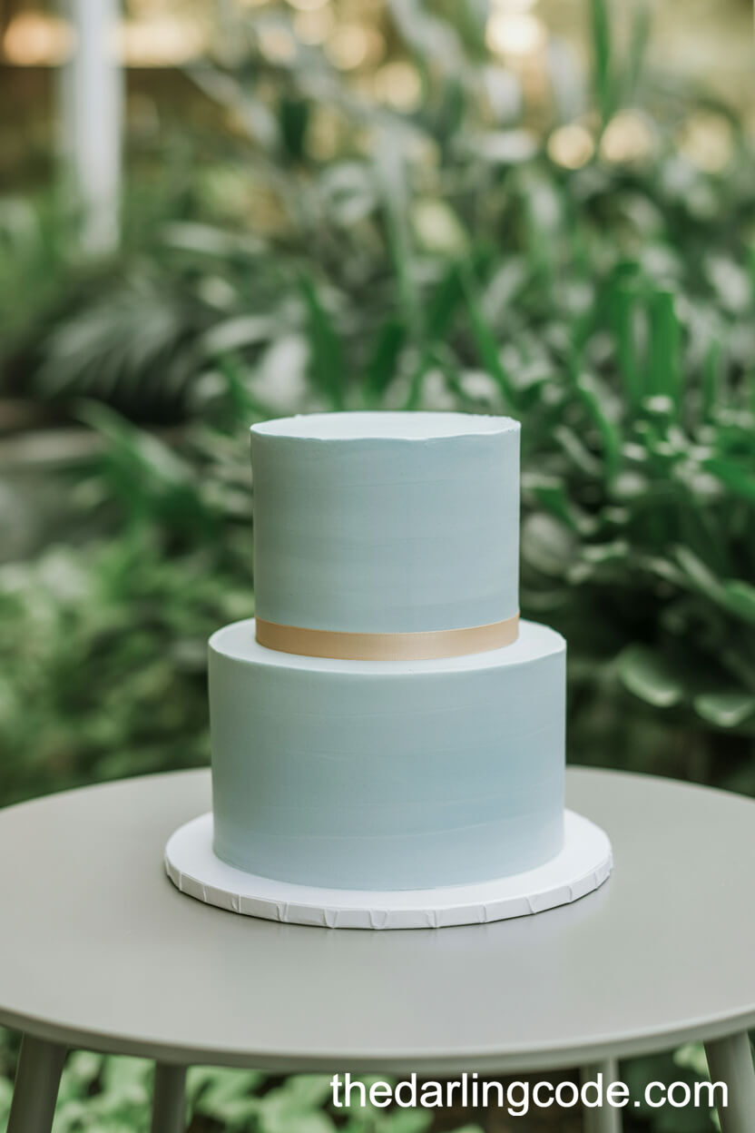 Pastel Blue and Gold Ribbon Cake for a Garden Wedding