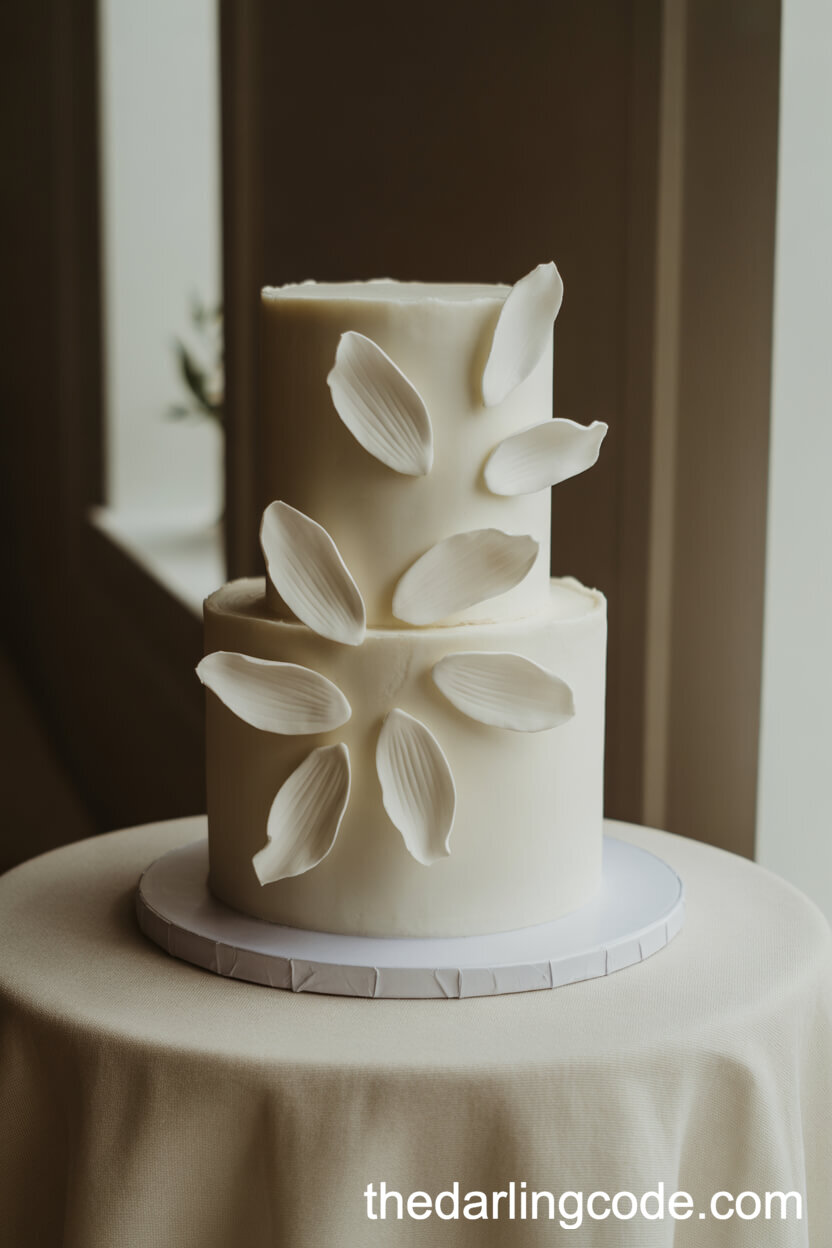Minimalist White Two-Tier Cake with Sugar Petals