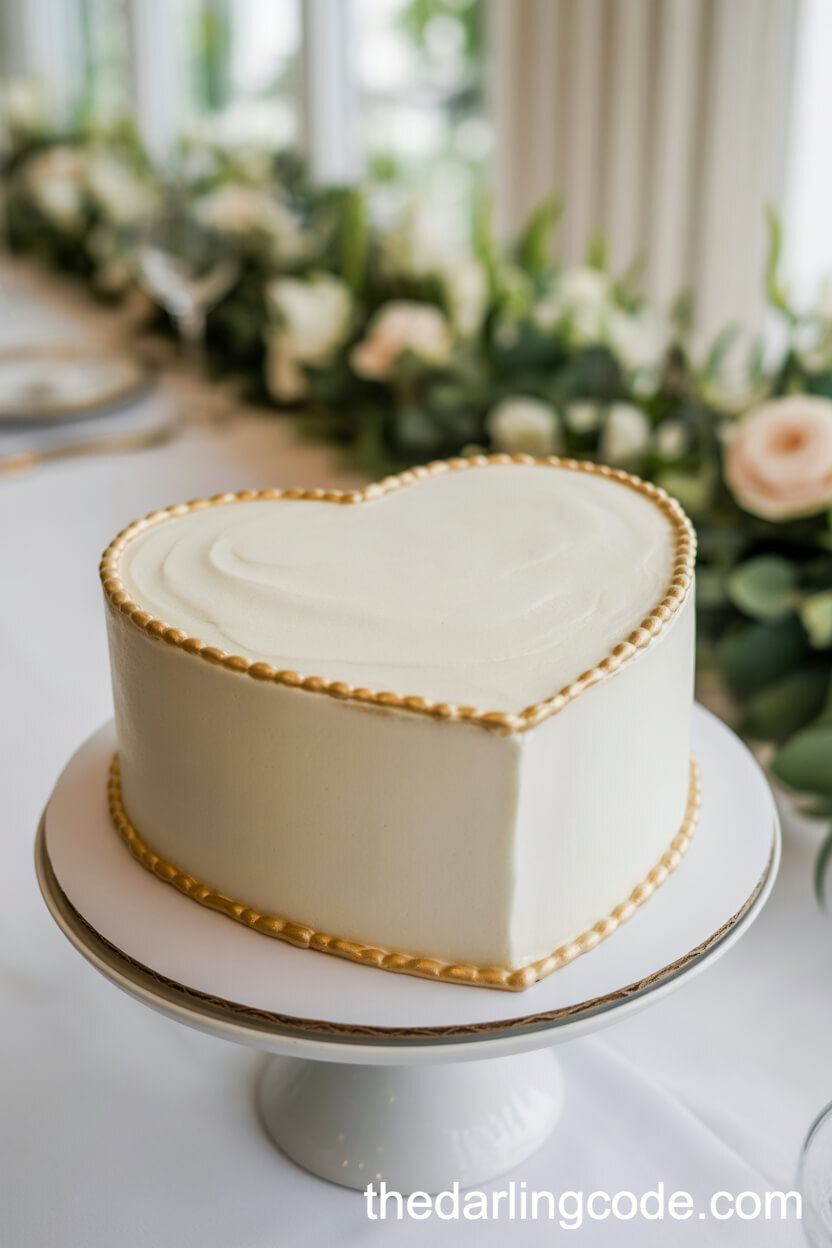 Heart-Shaped Cake with Gold Trim for Elegant Receptions