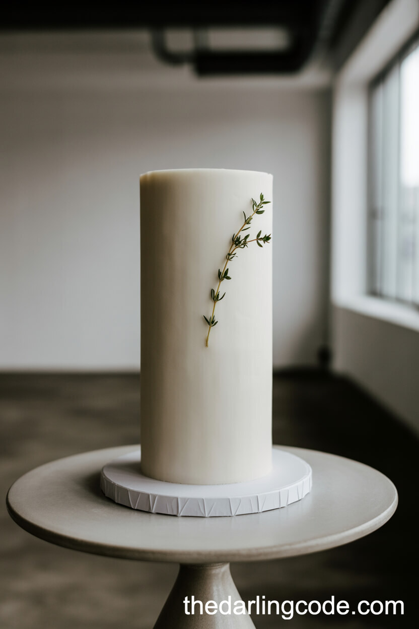 Ultra-Minimalist Tall Cake with Tiny Thyme Sprig