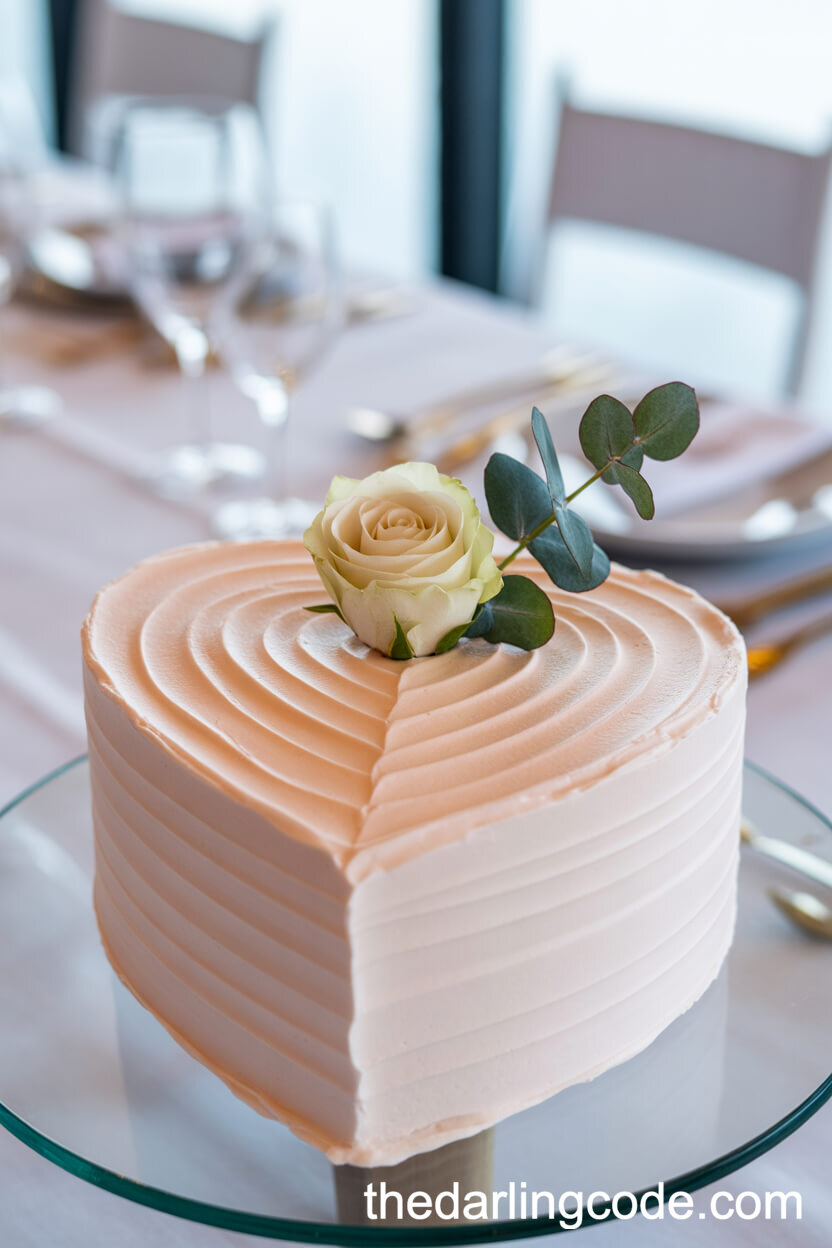 Blush Heart Cake with White Rose and Eucalyptus