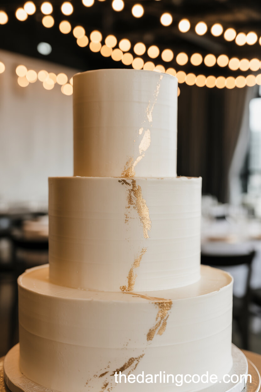 Modern White Fondant Cake with Gold Leaf Accents